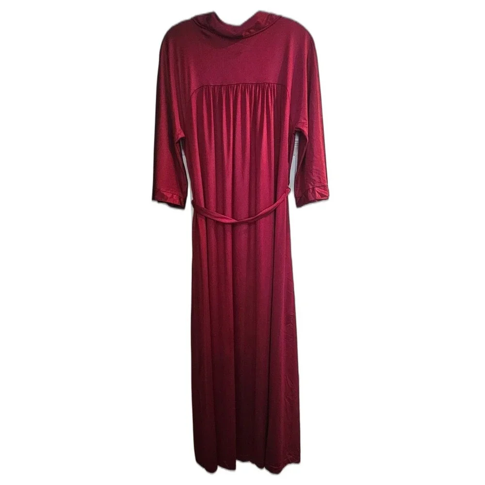Vintage Lorraine Red Nightgown & Robe S Rose Embroidery Satin Nylon Made in USA